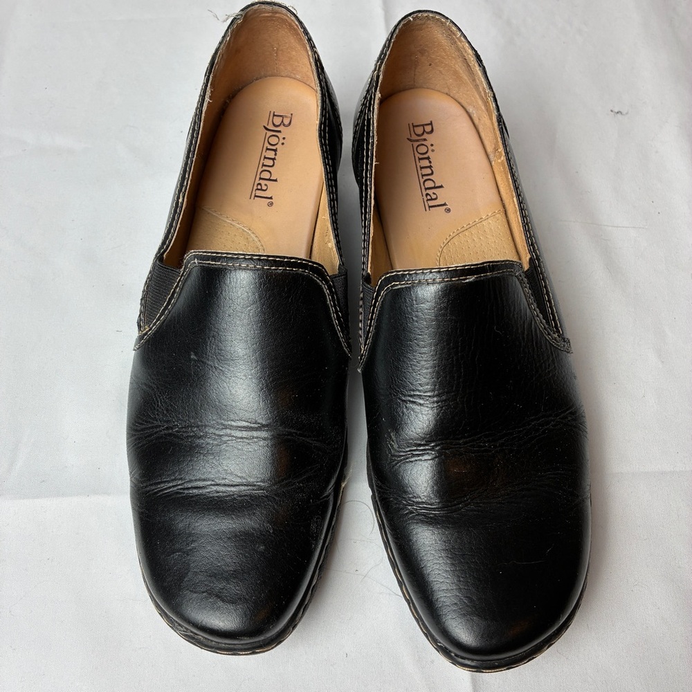 Bjorndal‎ Black Leather Loafers Womens 8 Comfort Career Slip On Shoes Workwear